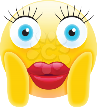 Cute Female Shocked Emoji with Lips. Modern Emoji Series. Confused Emoticon Face on White Background