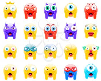 Set of Faces Screaming in Fear. Screaming in Fear Emojis. Scared Face Icons. Smile Screaming in Fear Emoticon. Isolated Vector Illustration on White Background