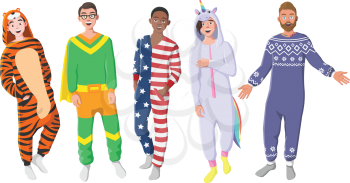 Men's Plush One-Piece Pajamas. Hooded Onesie Tiger, Superhero, American Flag, Unicorn. Onesies for Men. Boys in Pajamas, Nightwear, Loungewear.
