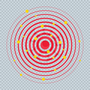 Pain Circle Red Icon with Yellow Dots. Medical Painkiller Drug Medicine Sign. Red Circle Waves Target Big Round Spot. Pill Medication Design Concept of Body. Muscular Joint Pain Template