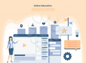 Online Education Landing Page or Presentation Template. Modern Flat Design Concept of Web Page Web Application or Mobile Website. Easy to Customize Vector Illustration