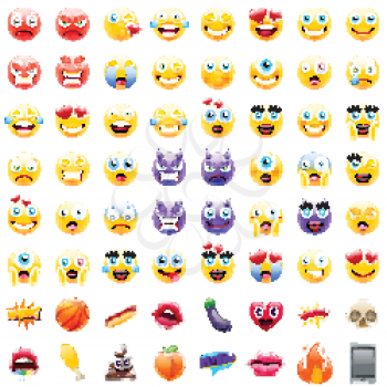 Big Set of Modern Emojis, Emoticons Realistic Vector Illustration Symbols. All World Emotions in Yellow Expressions. Happy, Sad, Angry, Eager, Surprised, Shocked, Crying, in Love and Confused Smileys