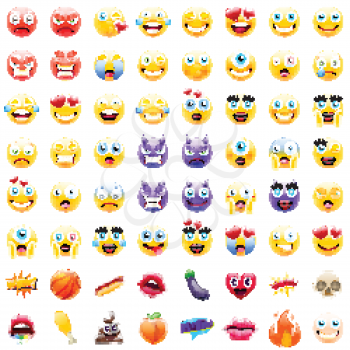 Big Set of Modern Emojis, Emoticons Realistic Vector Illustration Symbols. All World Emotions in Yellow Expressions. Happy, Sad, Angry, Eager, Surprised, Shocked, Crying, in Love and Confused Smileys