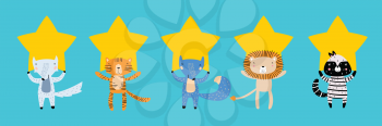 Five Stars Rating Flat Style Concept. Animals with Stars. Customer Review or Feedback Consumer Evaluation, Satisfaction Level and Critic Icons for Service or Product