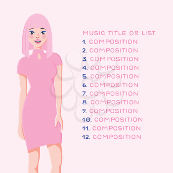 Poster for a Party, Music Collection or Business Presentation. Asian Girl with Pink Hair and Pink Evening Dress. Realistic Flat Design for Business or Media Purposes. Millennial Pink Vector Concept