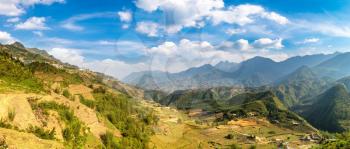 Panorama of Terraced rice field in Sapa, Lao Cai, Vietnam in a summer day