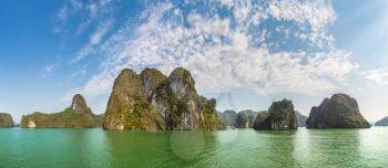 Panorama of World natural heritage Halon bay, Vietnam in a summer day