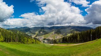 Panorama of Carpathian mountains in a beautiful summer day, Bukovel, Ukraine