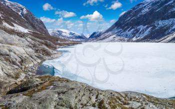 Nigardsbreen glacier in Nigardsvatnet Jostedalsbreen national park in Norway in a sunny day