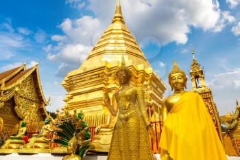 Golden pagoda Wat Phra That Doi Suthep in Chiang Mai, Thailand in a summer day