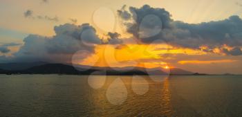 Panorama of Sunset on Koh Samui island, Thailand in a summer evening