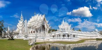 Panorama of White Temple (Wat Rong Khun) in Chiang Rai, Thailand in a summer day