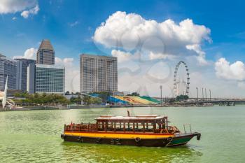 Traditional tourist boats in Singapore at summer day
