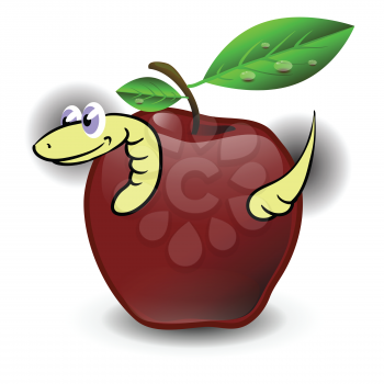 colorful illustration with apple and worm  for your design