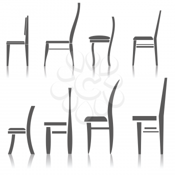 set of silhouette chairs on white background