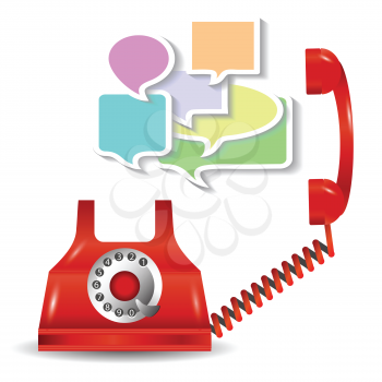 colorful illustration with red telephone and speech bubbles  for your design