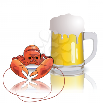 colorful illustration with lobster and mug of beer for your design