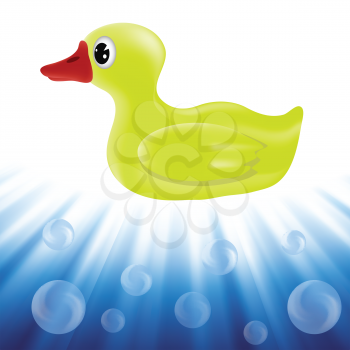 colorful illustration with yellow duck in blue water for your design