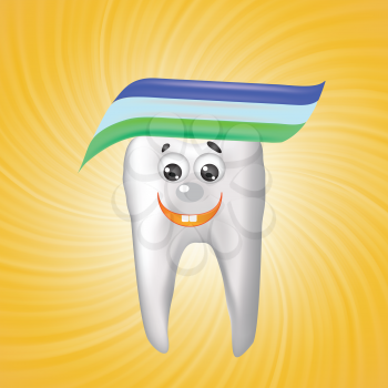 colorful illustration with tooth on a orange background for your design