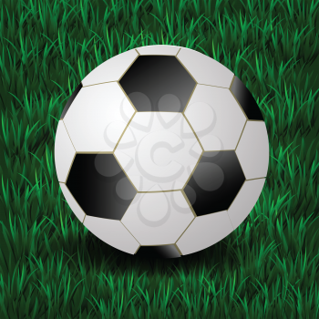 colorful illustration with football on a grass background for your design