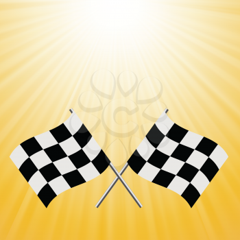 colorful illustration with checkered flags on a sun background for your design
