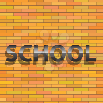 colorful illustration with  school sign  on a orange brick wall