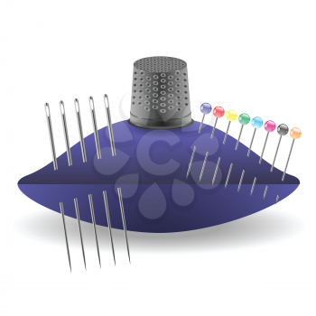 colorful illustration with needles and thimble a white background