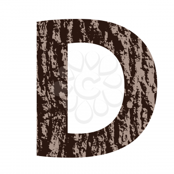 colorful illustration with letter D made from oak bark on  a white background
