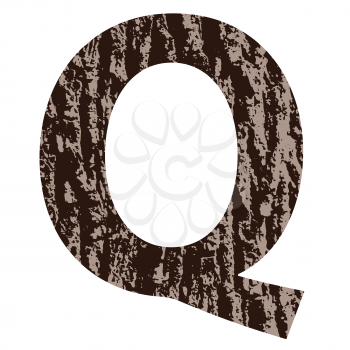 colorful illustration with letter Q  made from oak bark on  a white background