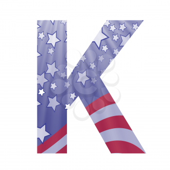 colorful illustration with  american flag letter K on a white background