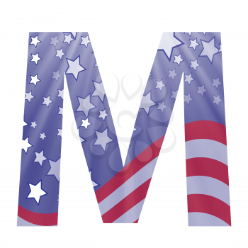 colorful illustration with  american flag letter M on a white background