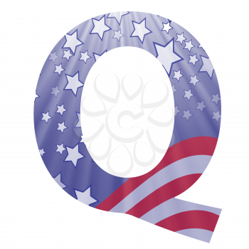 colorful illustration with  american flag letter Q on a white background