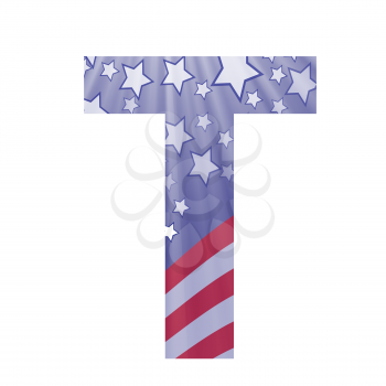 colorful illustration with  american flag letter T on a white background