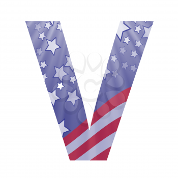 colorful illustration with  american flag letter V on a white background