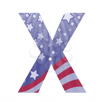 colorful illustration with  american flag letter X on a white background