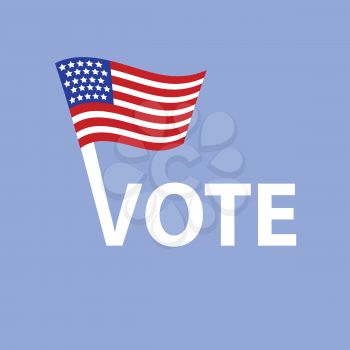 colorful illustration with vote text and american flag on a blue  background