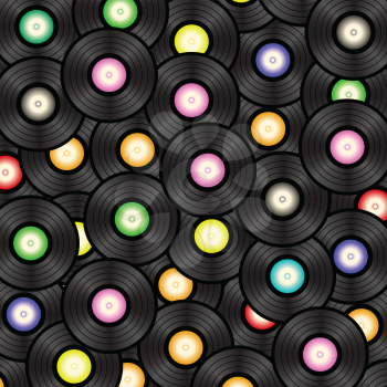 colorful illustration with black vinyl record  background