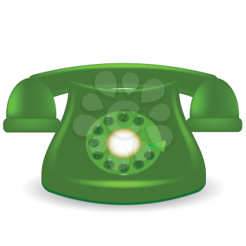 colorful illustration  with old green phone on white background