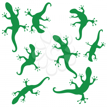  illustration  with green silhouettes of salamander on white background