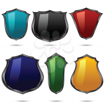 colorful illustration  with set of shields on white  background
