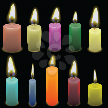 colorful illustration  with set of candles on dark background