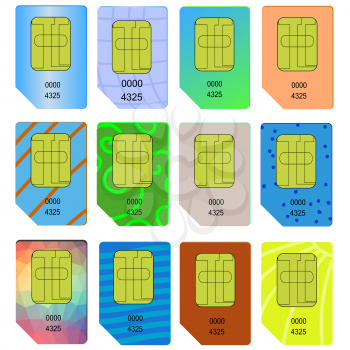 Set of Different SIM Cards Isolated on White Background.