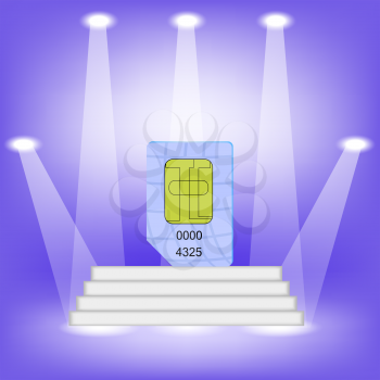 Blue SIM Card  on Light Background. SIM Card on the White Steps.