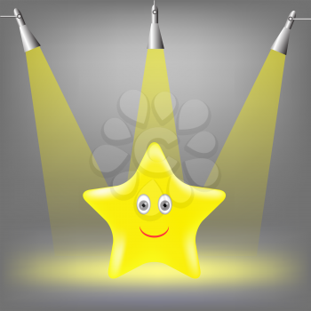 Gold Yellow Star on Grey Light Background. 
