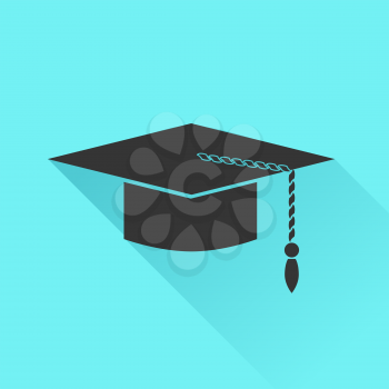 Graduation Cap Icon Isolated on Azure Background.