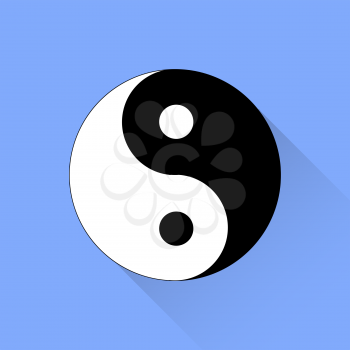 Yin Yang Symbol of  of Harmony and Balance Isolated on Blue Background. 