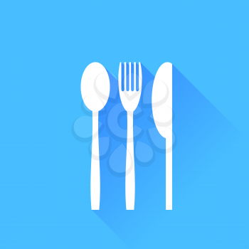 Knife Fork and Spoon Silhouette isolated on Blue Background.