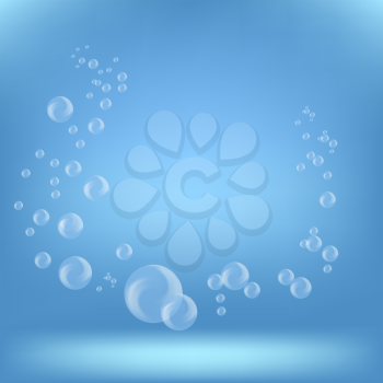 Soap Bubbles on Blue Sky Background. SPA Aqua Background.