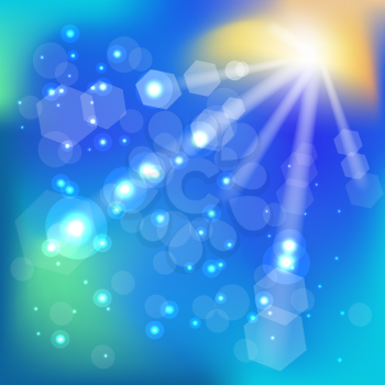 Blue Sky Background for Your Design. Sun Rays.