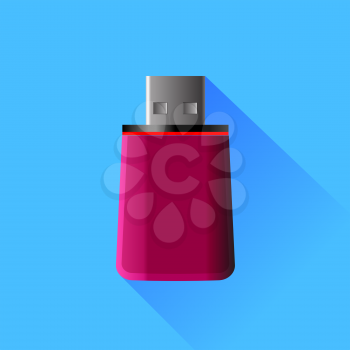 Red Memory Stick Isolated on Blue Background.